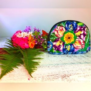 Handmade Semi-Round Shaped Wallet / Cosmetic Bag. Beautifully Embroidered 💙🧡❤️